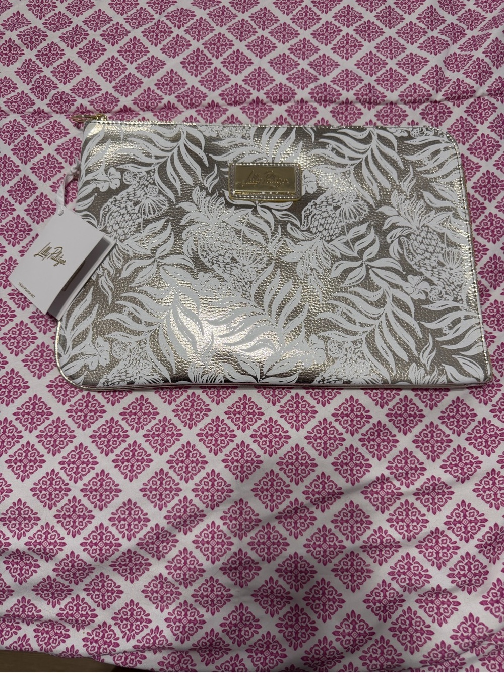 Lilly Pulitzer Gold Metallic Tech Pouch Set 2 piece